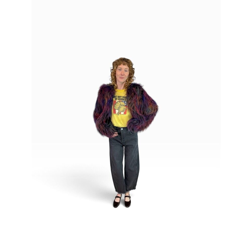 SpiritHoods Faux Fur Shaggy 70s Multicolor Jacket Collectors Edition $450 Size S - Picture 7 of 13